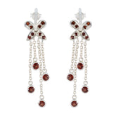 Bella Red Stud Earrings with Dazzling Drop Chains Garnet Red Stud